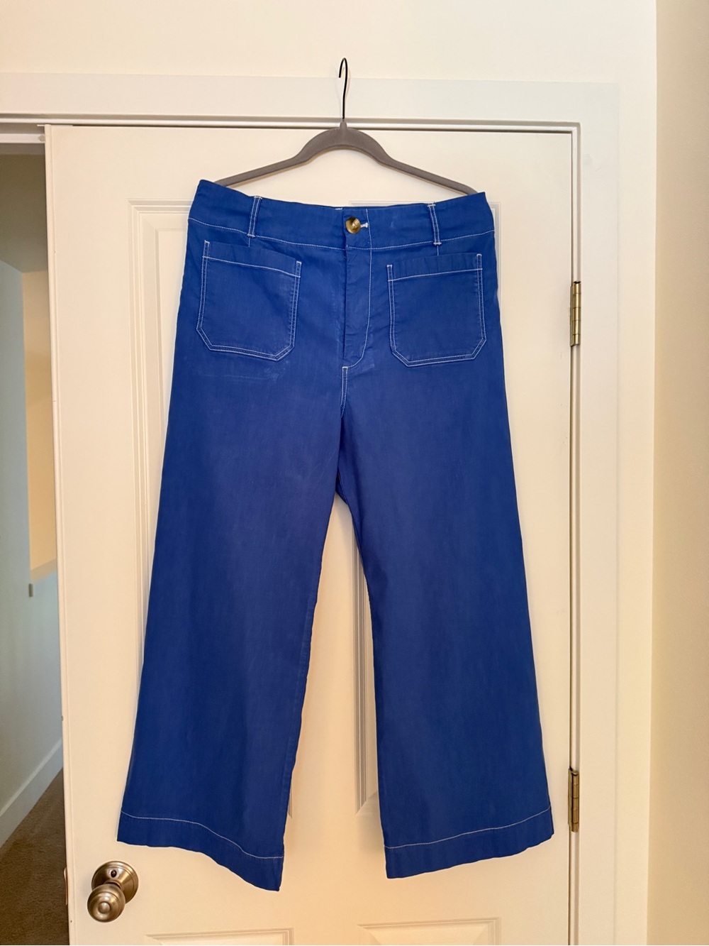 Maeve Wide-Leg Crop Pants in Royal Blue Top Stitch